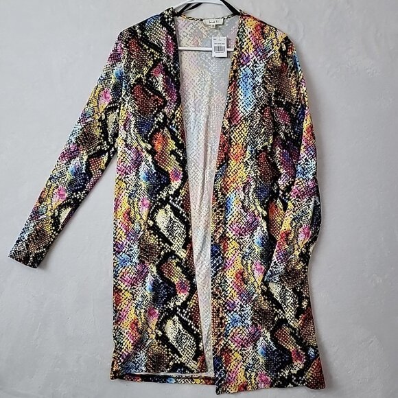 NWT Love J Women's Swimsuit Cover-up Open Front Size Sm Rainbow Snakeskin Beach - Picture 1 of 13